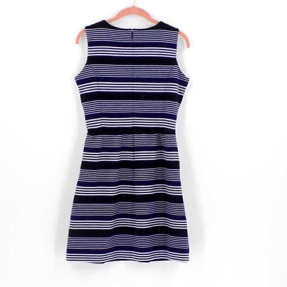 Madewell Gallerist Pointe V-Neck Sleeveless Blue Black Stripe Dress | S - Picture 7 of 7